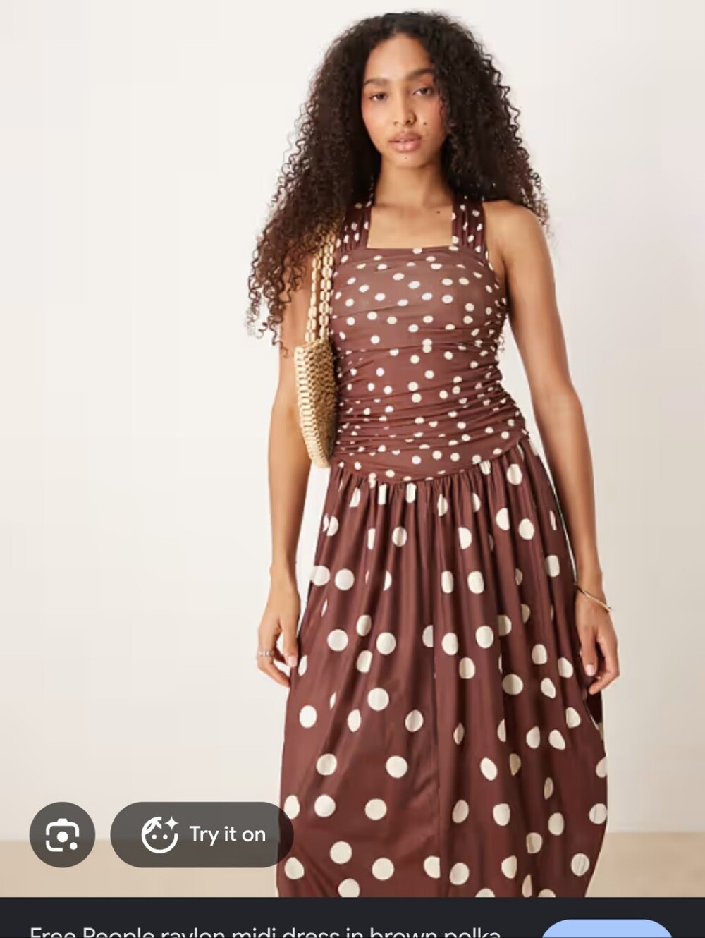 Free People Polka Dot Brown Midi Dress